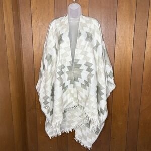 World‎ Market Blanket Shawl One Size Ivory Geo Fringe Boho Aztec Cottagecore